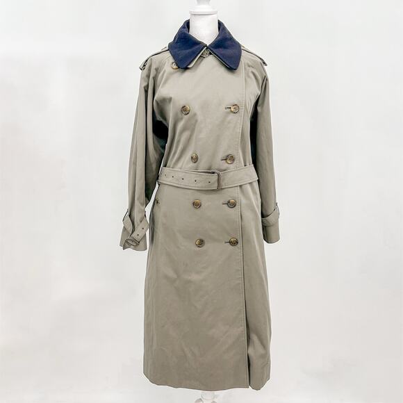 Burberry Trench Long Coat Kensington Coat Brown Green Belt Jacket Wool 14 P - Picture 3 of 15